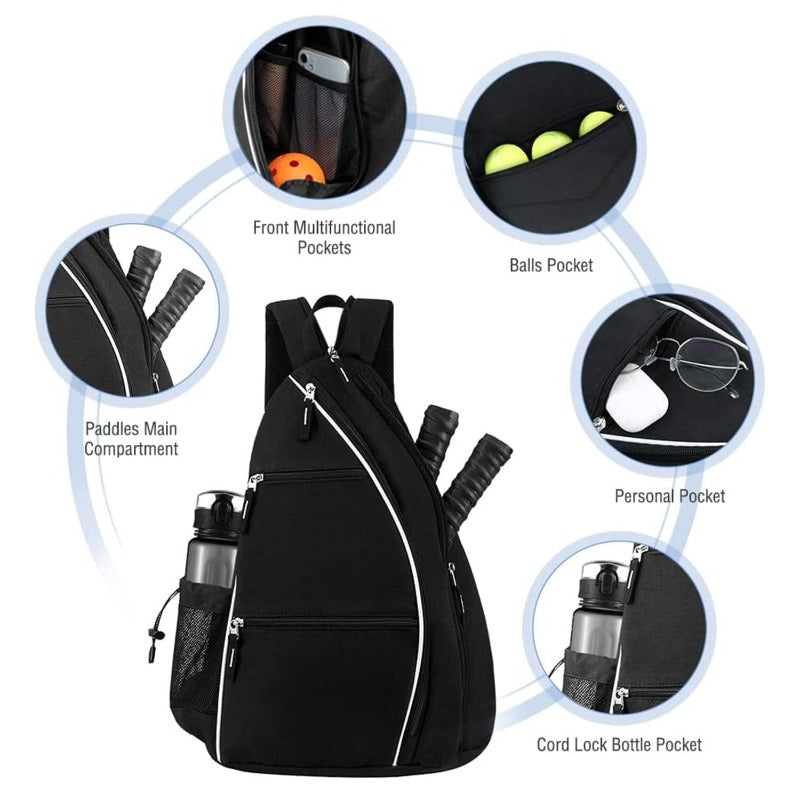 Waterproof Pickleball Backpack Adjustable Sling Bag Tennis Racket Bag